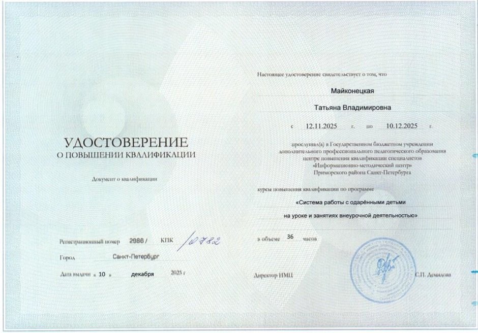 Майконецкая Татьяна Владимировна 2025-2026